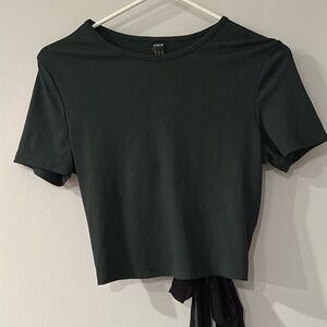 Dark Green Tie Back Rib Knit Crop Top